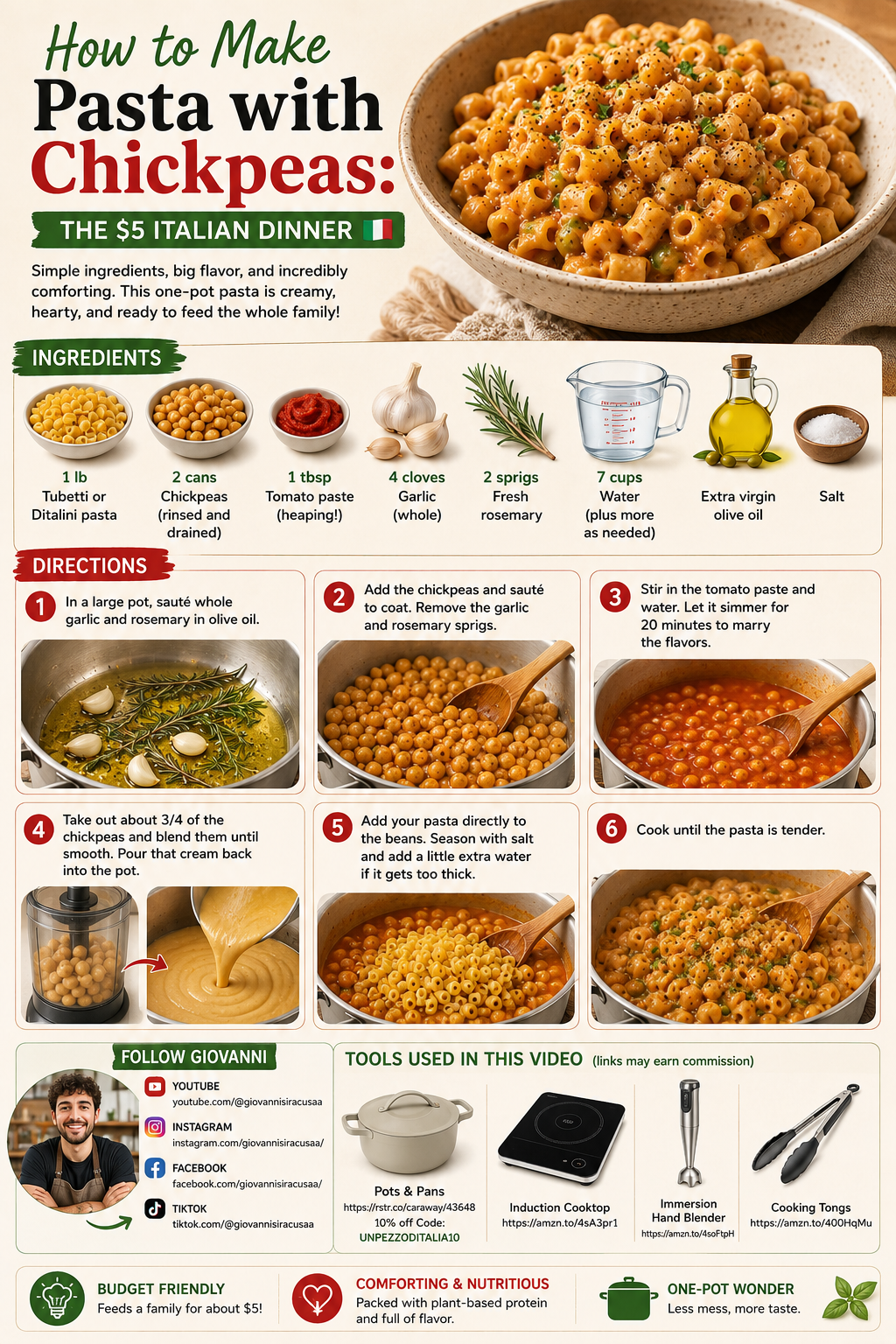 How to Make Pasta with Chickpeas: The $5 Italian Dinner. Simple ingredients, big flavor, plant protein, and the science behind every step.